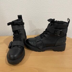 XOXO Black Lace-Up Buckle Combat Boots